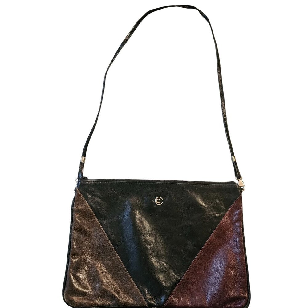 Vintage Cornell Leather Patchwork Shoulder Bag With Tri-Color Design